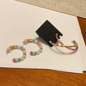 two pair Stella & Dot Colorful Beaded Hoop Earrings